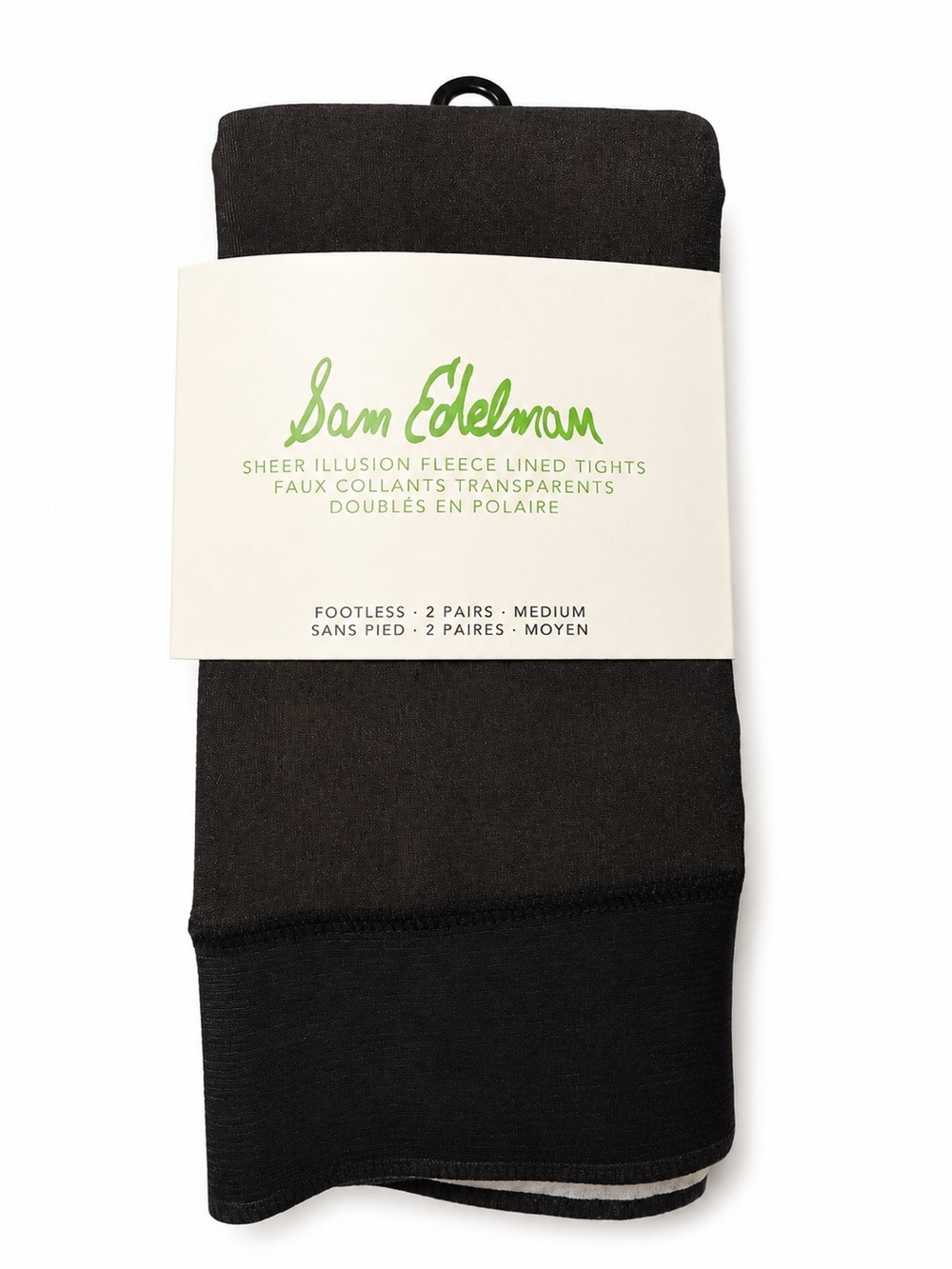 Sam Edelman Black Sheer Illusion Fleece-Lined Footless Tights (2 Pairs)